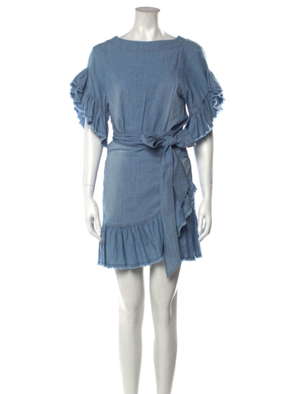 Isabel Marant Blue Ruffle Wrap Dress with Tie Waist